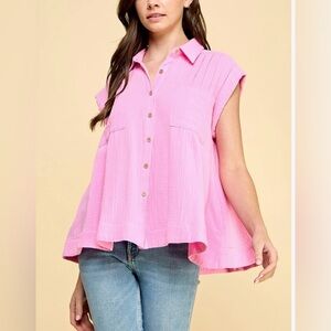 Tcec button down sleeveless collared shirt size Large